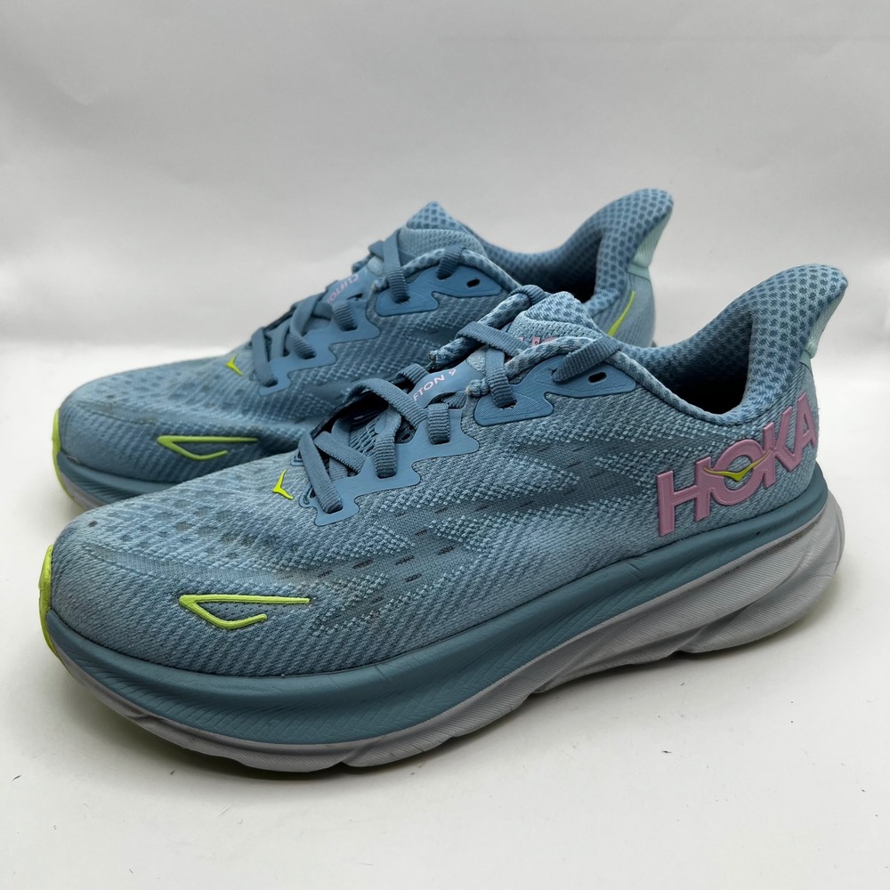 Hoka Clifton 9 Womens 7.5 D Wide Blue Running Shoes walkng comfort cushioned